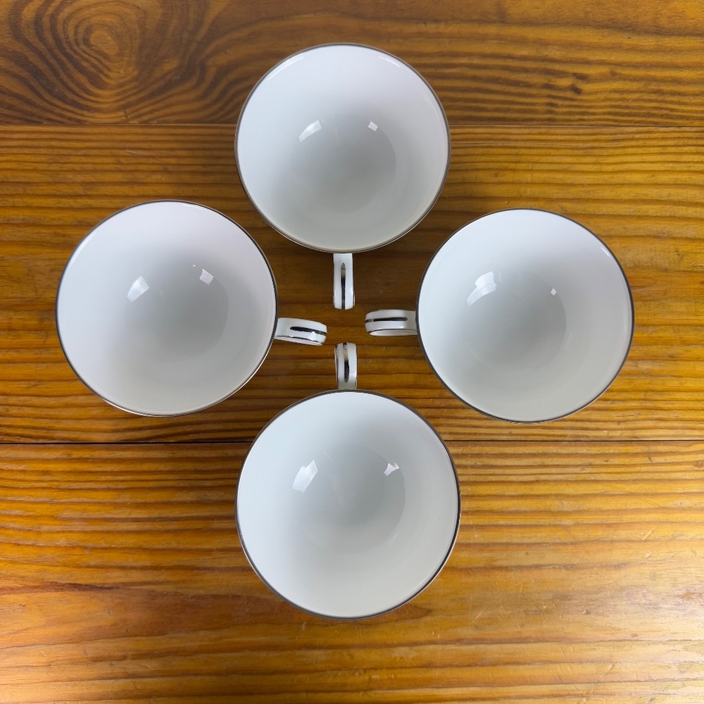 Noritake Whitehall 6115 Footed Teacups with Platinum Trim – Set of 4 - Picture 8 of 10